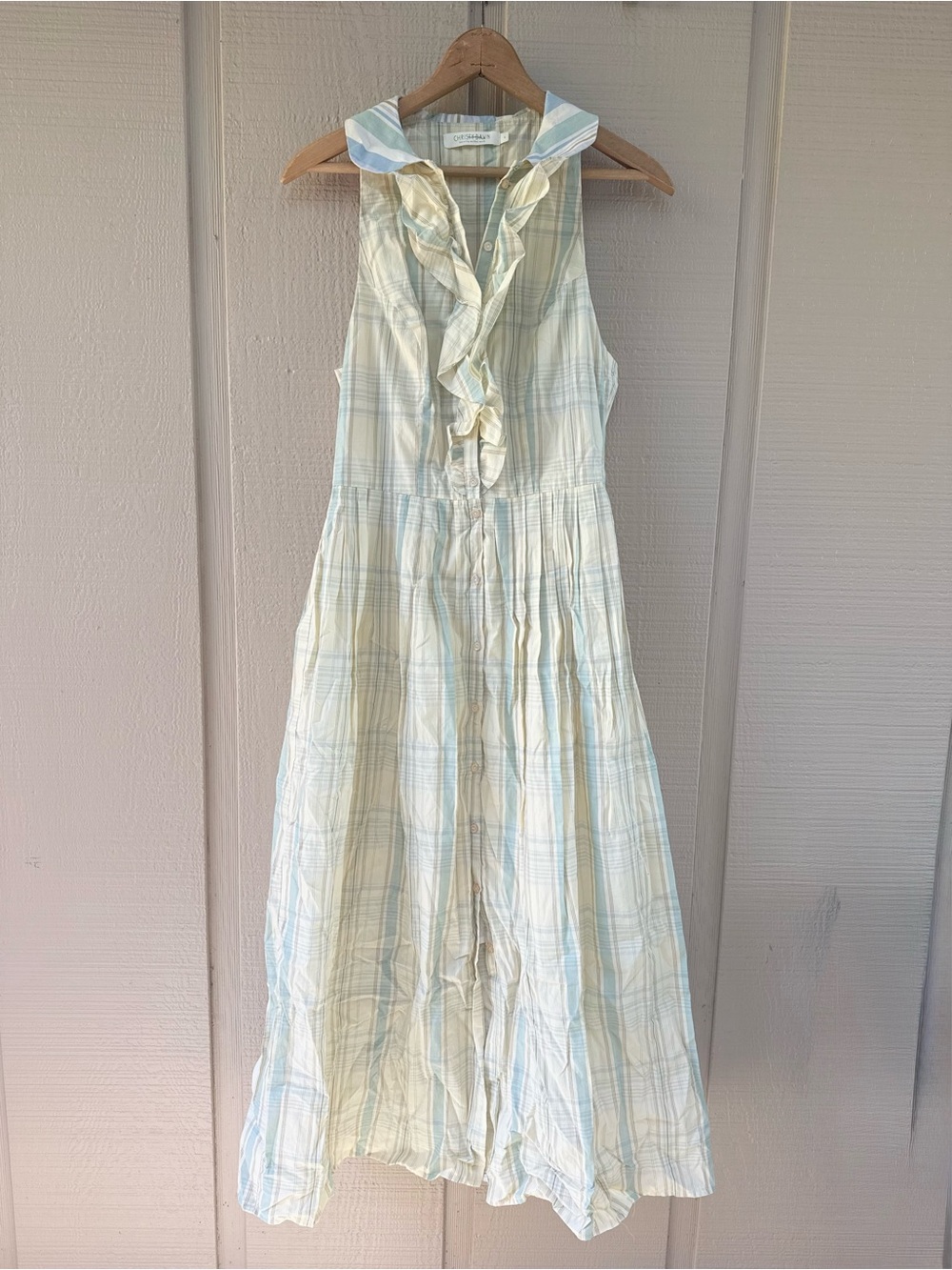 Christy Dawn Sleeveless Dress Plaid Stripe Ruffle Maxi Sun Dress Cottagecore S